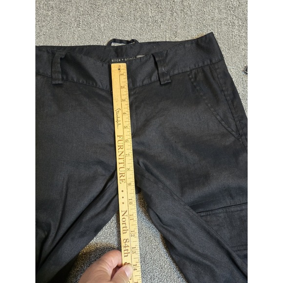 Alice + Olivia black Congo Banded Cargo Black Linen joggers Size 4 - Picture 7 of 13